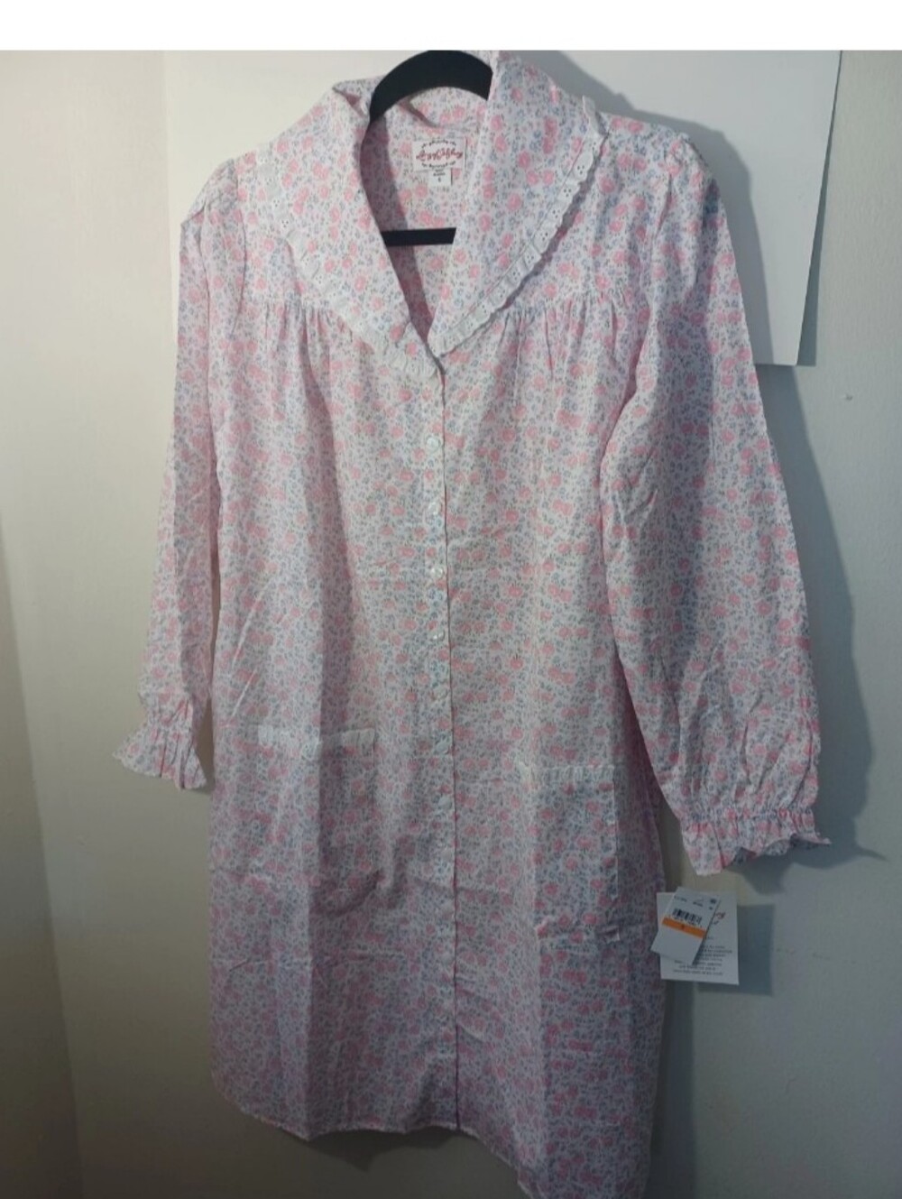 Lanz Of Salzburg Vintage Cotton Button-Front Floral Nightgown New Small